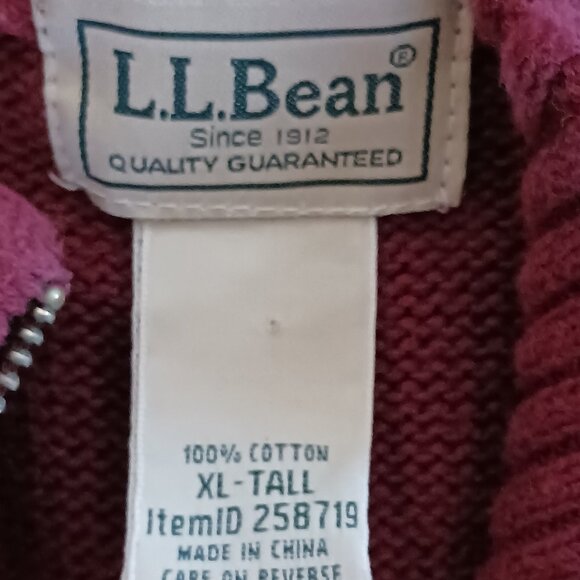 LL Bean Men's Full Zip-Up Cardigan Sweater Coat Size XL Burgandy Fisherman - Picture 3 of 8